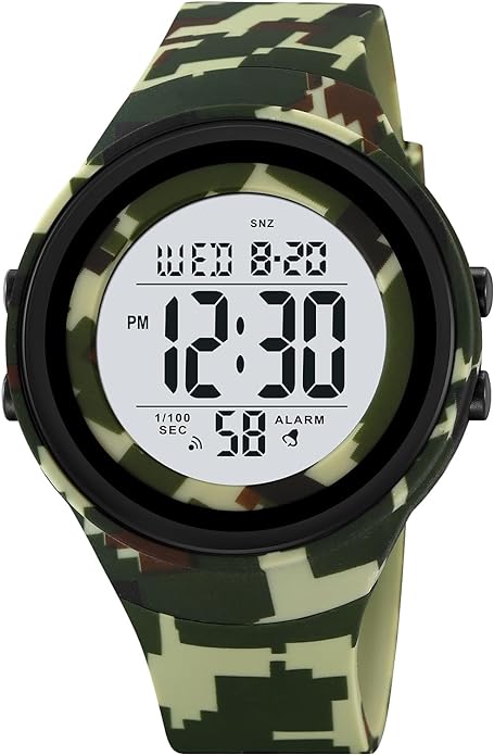 CakCity Mens Digital Watch Waterproof Watches for Swimming Tactical Watches for Men Military Blue Camouflage Watches for Men,5ATM,TPU Strap - CakCity Watches