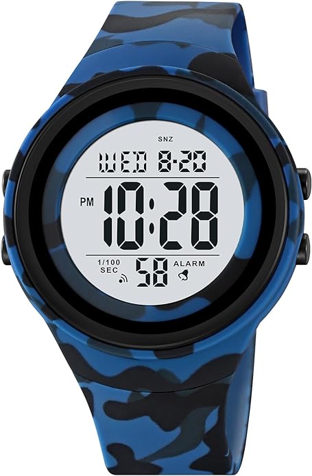 CakCity Mens Digital Watch Waterproof Watches for Swimming Tactical Watches for Men Military Blue Camouflage Watches for Men,5ATM,TPU Strap - CakCity Watches