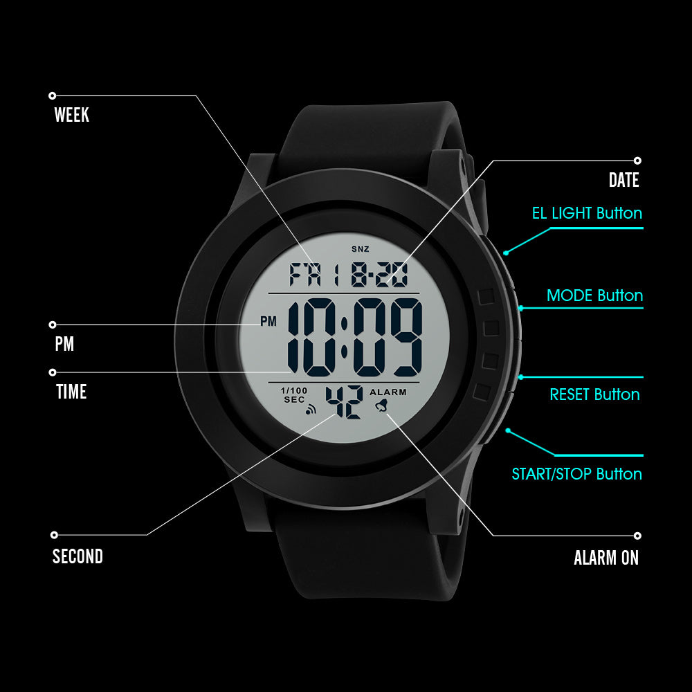 CakCity Mens Digital Sports Watch with Large Face - CakCity Watches