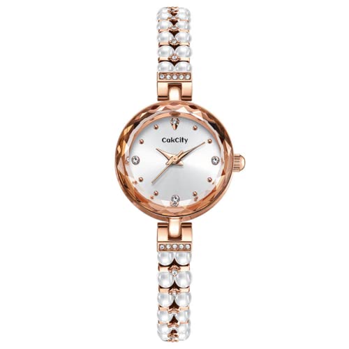 CakCity Ladies Bracelet Watches 8mm Ultra Thin Pearl Bracelet Dress Wristwatch for Women 23mm Analog Quartz Watch - CakCity Watches