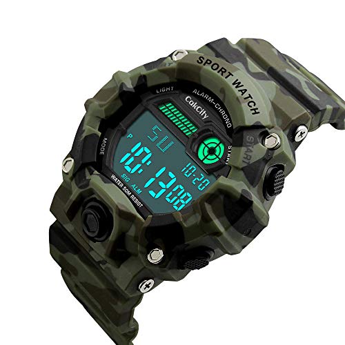 Boys Camouflage LED Sport Watch,Waterproof Digital Electronic Casual Military Wrist Kids Sports Watch with Silicone Band Luminous Alarm Stopwatch Watches - CakCity Watches