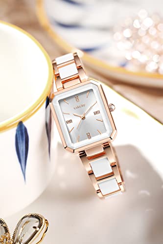 Women's Square Two-Tone Ceramic Dress Bracelet Watch - CakCity Watches
