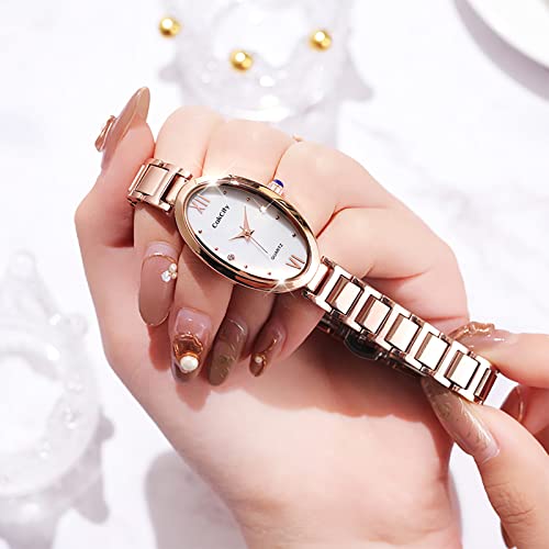 Classic Womens Analog Quartz Stainless Steel Strap with Oval Face Vintage Wrist Watch - CakCity Watches