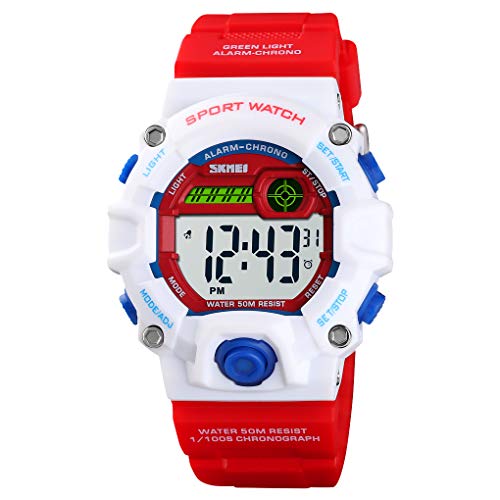 Boys Camouflage LED Sports Kids Watch Waterproof Digital Electronic  Wrist Watches for Kids with Silicone Band Alarm Stopwatch Watches Age 5-10 Red White Case - CakCity Watches