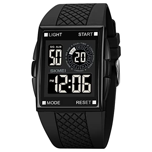 Mens Digital Sports LED Glass Screen Large Face Military Square