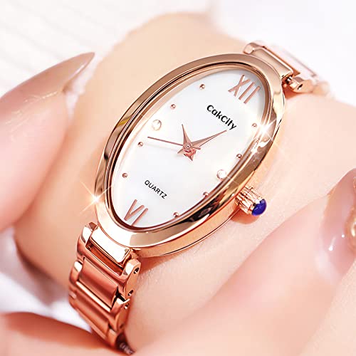 Classic Womens Analog Quartz Stainless Steel Strap with Oval Face Vintage Wrist Watch - CakCity Watches