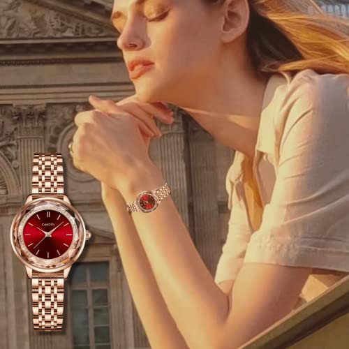 CakCity Ladies Watches for Women Rose Gold Strap Large Face Watches Easy Read Classic Analog Quartz Wrist Watches Red Watches for Women - CakCity Watches