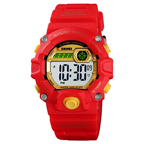 Boys Camouflage LED Sports Kids Watch Waterproof Digital Electronic  Wrist Watches for Kids with Silicone Band Alarm Stopwatch Watches Age 5-10 Red White Case - CakCity Watches