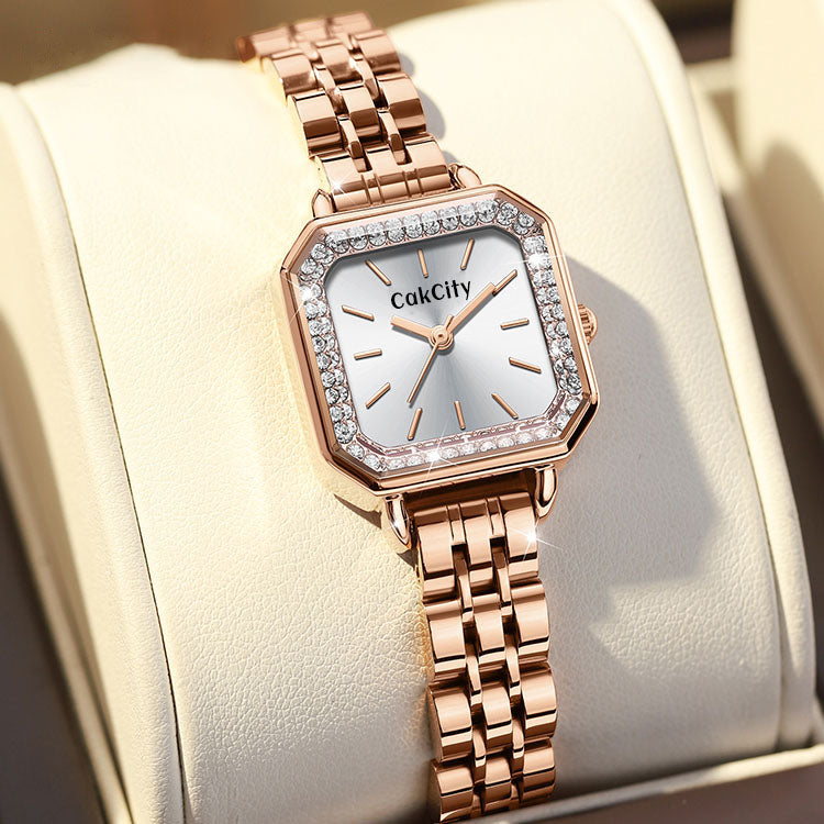 CakCity Women Ladies Analog Quartz Wrist Watch Sparkle Rose Gold 24mm Minimalist Dress Square Face Watches for Women - CakCity Watches