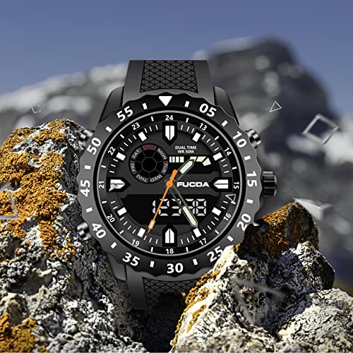 Men's Digital Sports Watch Large Face 5ATM Waterproof Outdoor Sports Military Watches for Men Dual TIME - CakCity Watches