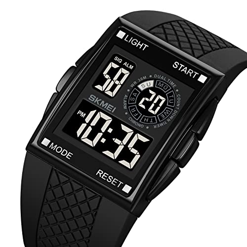 CakCity Mens Digital Sports LED Glass Screen Large Face Military Square Watch - CakCity Watches