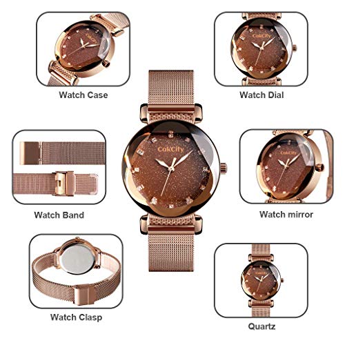 CakCity Women's Fashion Starry Sky Watch Luxury Analog Stardust Watches for Girls Casual Luminous Ladies Wrist Watch with Stainless Steel Mesh Band Dress Watch - CakCity Watches