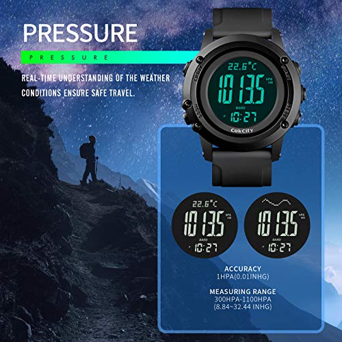 CakCity Compass Digital Sport Watches for Men Wrist Watches with Altimeter, Barometer, Large Dial, Black - CakCity Watches