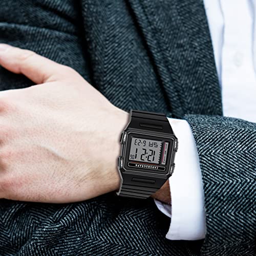 Mens Digital Sports Watch LED Screen Large Face Military Square Watches for Men Waterproof Casual Luminous Stopwatch Alarm Simple Army Watch - CakCity Watches