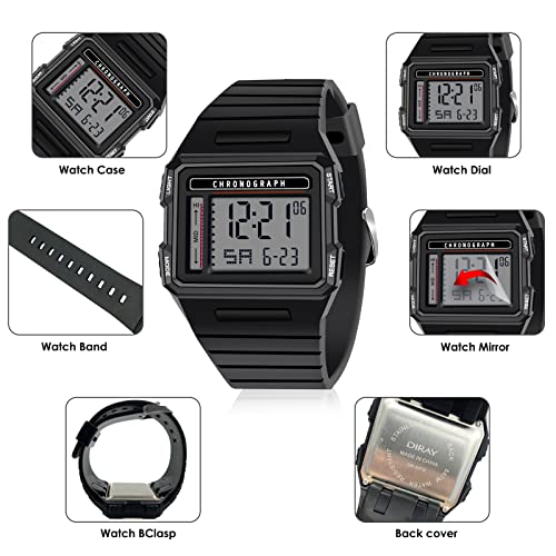 Mens Digital Sports Watch LED Screen Large Face Military Square Watches for Men Waterproof Casual Luminous Stopwatch Alarm Simple Army Watch - CakCity Watches