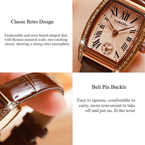 CakCity Fashion Retro Classic Roman Crystal Leather Strap Women Watches - CakCity Watches