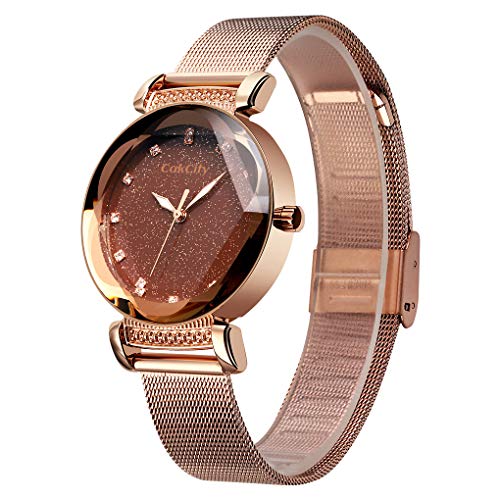 CakCity Women's Fashion Starry Sky Watch Luxury Analog Stardust Watches for Girls Casual Luminous Ladies Wrist Watch with Stainless Steel Mesh Band Dress Watch - CakCity Watches