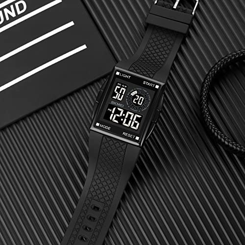 CakCity Mens Digital Sports LED Glass Screen Large Face Military Square Watch - CakCity Watches