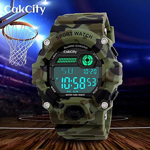 Boys Camouflage LED Sport Watch,Waterproof Digital Electronic Casual Military Wrist Kids Sports Watch with Silicone Band Luminous Alarm Stopwatch Watches - CakCity Watches