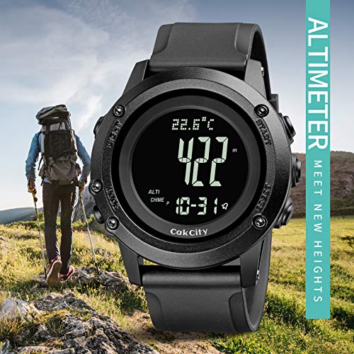 CakCity Compass Digital Sport Watches for Men Wrist Watches with Altimeter, Barometer, Large Dial, Black - CakCity Watches