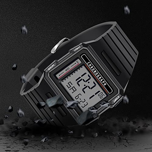 Mens Digital Sports Watch LED Screen Large Face Military Square Watches for Men Waterproof Casual Luminous Stopwatch Alarm Simple Army Watch - CakCity Watches