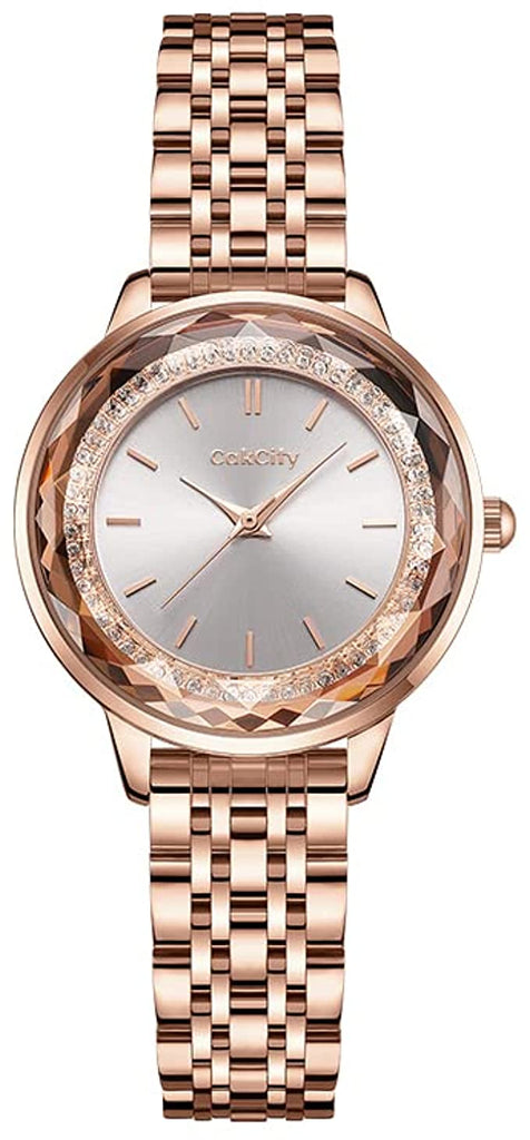 CakCity Stainless Steel Metal Wrist Watch for Women Two Tone Fashion Elegant Diamond Analog Quartz Watches Gift - CakCity Watches
