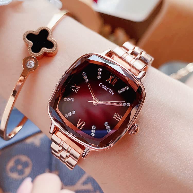 CakCity 3D Faceted Watch Face Alloy Square Case Strap Butterfly Clasp Crystal Fashion Bracelet Watches for Women - CakCity Watches