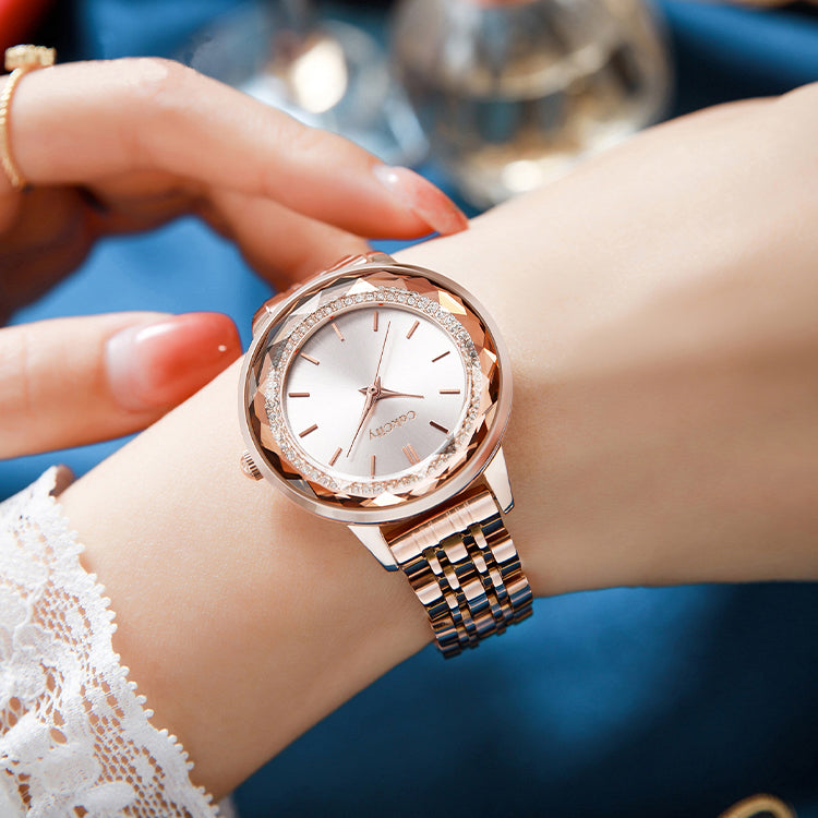 CakCity Stainless Steel Metal Wrist Watch for Women Two Tone Fashion Elegant Diamond Analog Quartz Watches Gift - CakCity Watches
