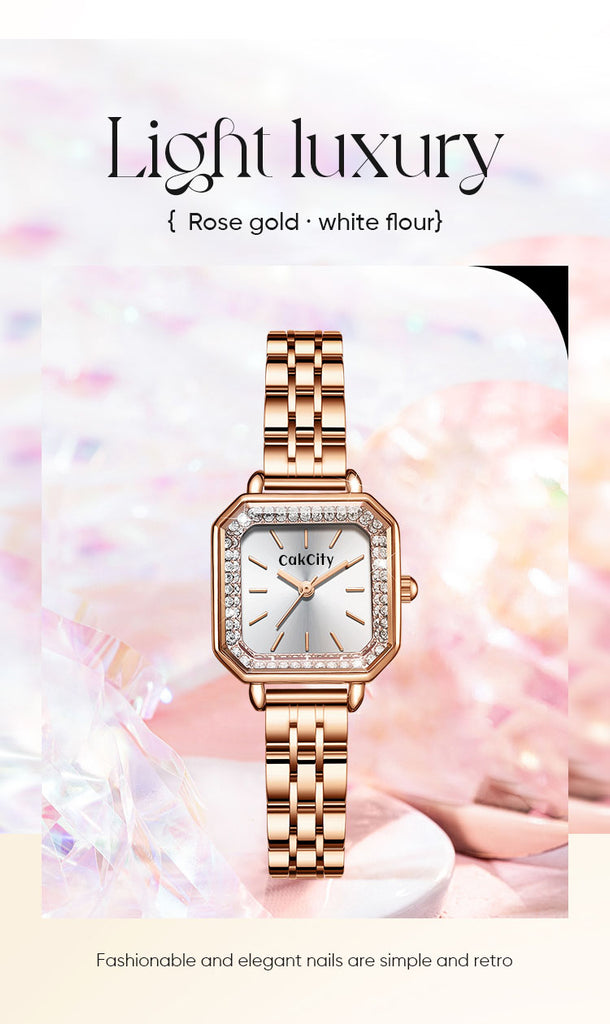 CakCity Women Ladies Analog Quartz Wrist Watch Sparkle Rose Gold 24mm Minimalist Dress Square Face Watches for Women - CakCity Watches
