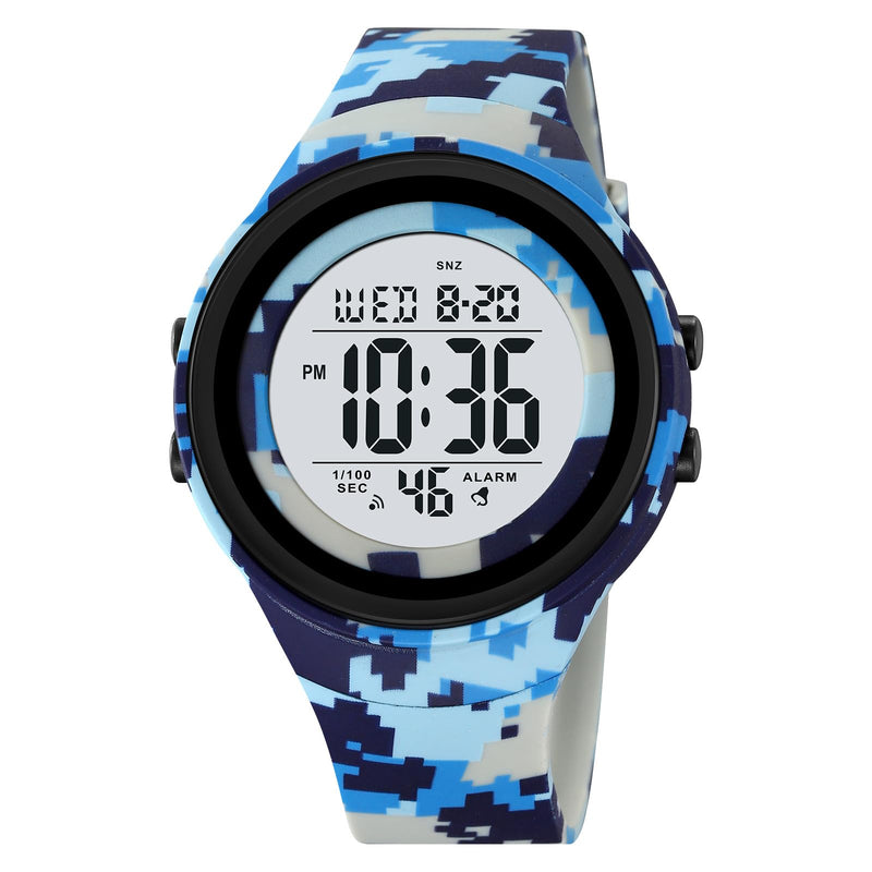 CakCity Mens Digital Watch Waterproof Watches for Swimming Tactical Watches for Men Military Blue Camouflage Watches for Men,5ATM,TPU Strap - CakCity Watches