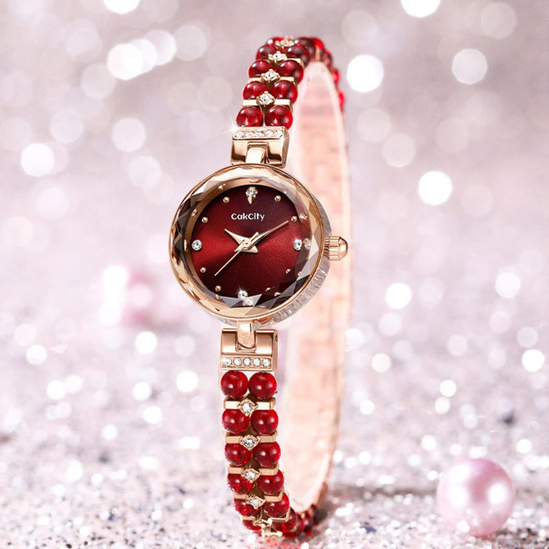 CakCity Ladies Watches for Women Watch Bracelet Ladies Wrist Watch Elegant Dress Quartz Wrist Watch Vintage Red Watch for Women Mini Small Face Watch with Gift Box,23mm - CakCity Watches