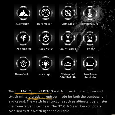 CakCity Hiking Digital Wrist Watch - Military & Tactical Watch for Men with Barometer, Altimeter, Compass, Temperature, Pedometer, 5ATM