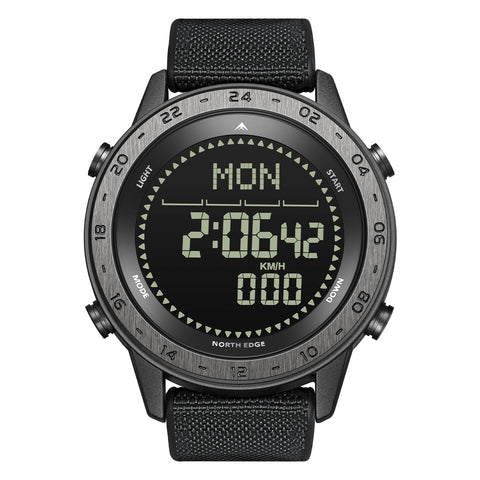 CakCity Digital Military Tactical Watch for Men - A versatile outdoor sports watch featuring a zinc alloy case and nylon strap, complete with a compass, barometer, stopwatch, metronome, and three alarms.