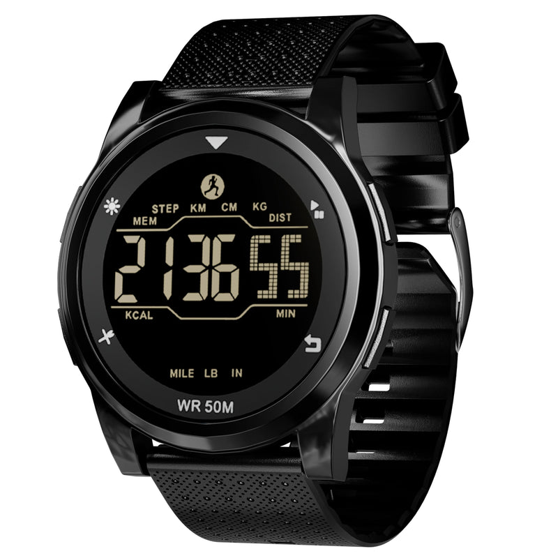 CakCity Digital Sports Watch Ultra-Thin Watches for Men with Black Alloy Dial, Waterproof, Military Time, Alarm, Pedometer and Breathable Band, Wrist Watch for Men and Women.