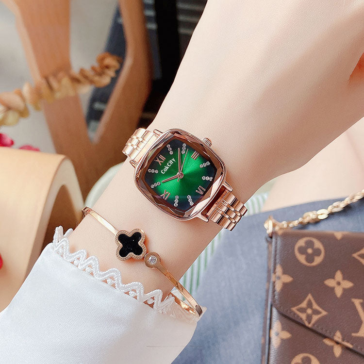 CakCity 3D Faceted Watch Face Alloy Square Case Strap Butterfly Clasp Crystal Fashion Bracelet Watches for Women - CakCity Watches