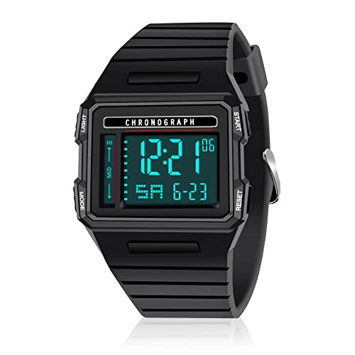 Mens Digital Sports Watch LED Screen Large Face Military Square Watches for Men Waterproof Casual Luminous Stopwatch Alarm Simple Army Watch - CakCity Watches