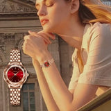 CakCity Ladies Watches for Women Rose Gold Strap Large Face Watches Easy Read Classic Analog Quartz Wrist Watches Red Watches for Women - CakCity Watches