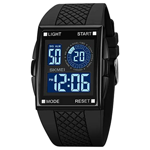 CakCity Mens Digital Sports LED Glass Screen Large Face Military Square Watch - CakCity Watches