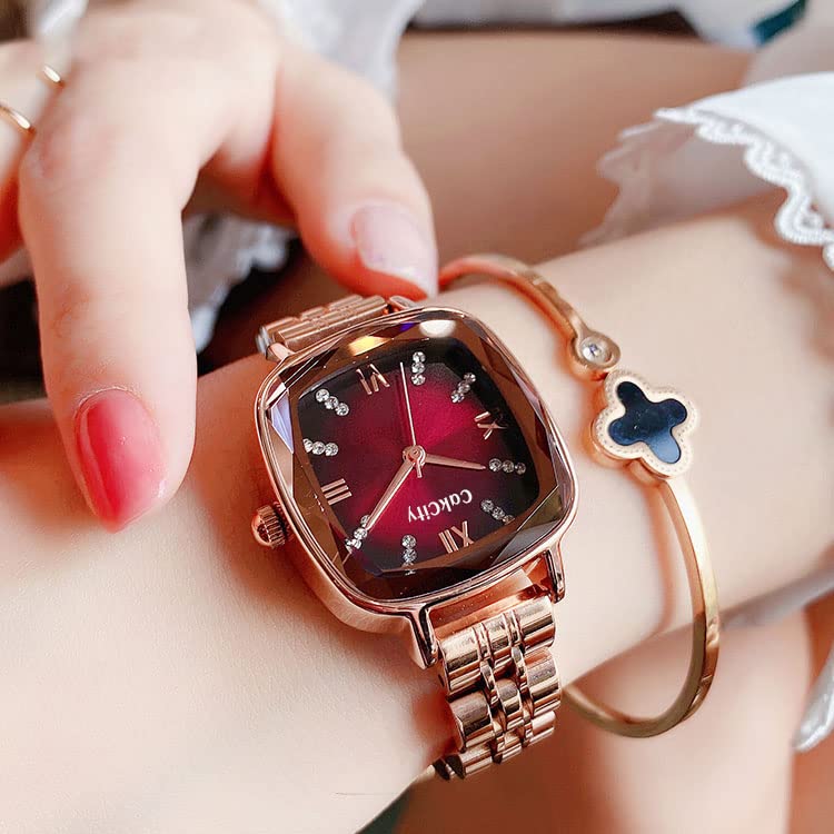 CakCity 3D Faceted Watch Face Alloy Square Case Strap Butterfly Clasp Crystal Fashion Bracelet Watches for Women - CakCity Watches