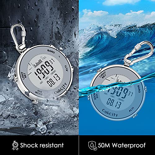 CakCity Digital Pocket Watch with Chain Waterproof Military Fishing Clip on Watches with Weather Altimeter Barometer Thermometer - CakCity Watches