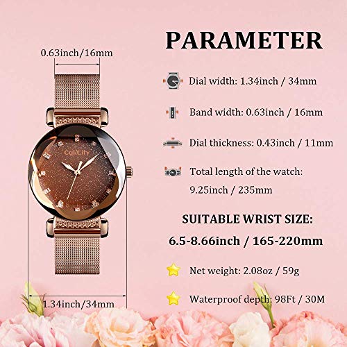 CakCity Women's Fashion Starry Sky Watch Luxury Analog Stardust Watches for Girls Casual Luminous Ladies Wrist Watch with Stainless Steel Mesh Band Dress Watch - CakCity Watches