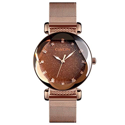 CakCity Women's Fashion Starry Sky Watch Luxury Analog Stardust Watches for Girls Casual Luminous Ladies Wrist Watch with Stainless Steel Mesh Band Dress Watch - CakCity Watches