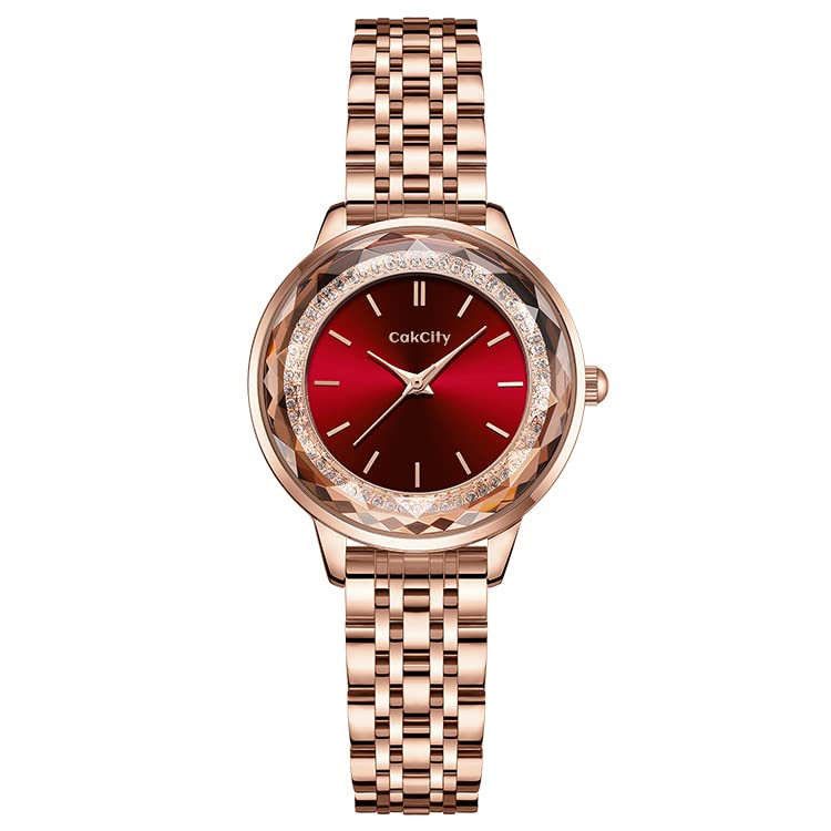 CakCity Stainless Steel Metal Wrist Watch for Women Two Tone Fashion Elegant Diamond Analog Quartz Watches Gift - CakCity Watches