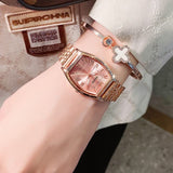 CakCity Fashion Retro Square Watches for Women Ladies Wrist Watch Classic Casual Dress Analog Quartz Wristwatch Romantic Square Pink Dial for Girls Women - CakCity Watches