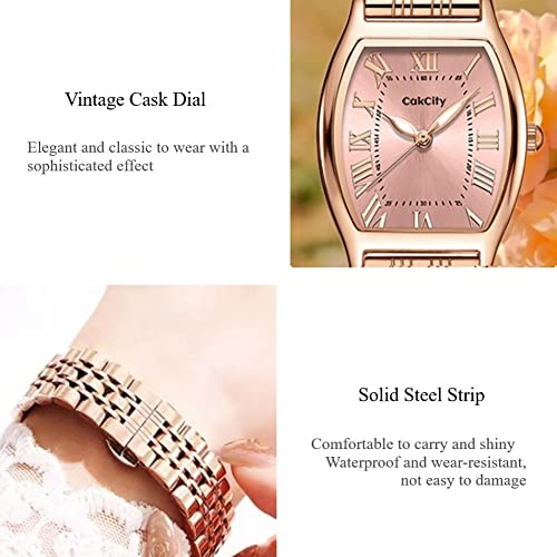 CakCity Fashion Retro Square Watches for Women Ladies Wrist Watch Classic Casual Dress Analog Quartz Wristwatch Romantic Square Pink Dial for Girls Women - CakCity Watches
