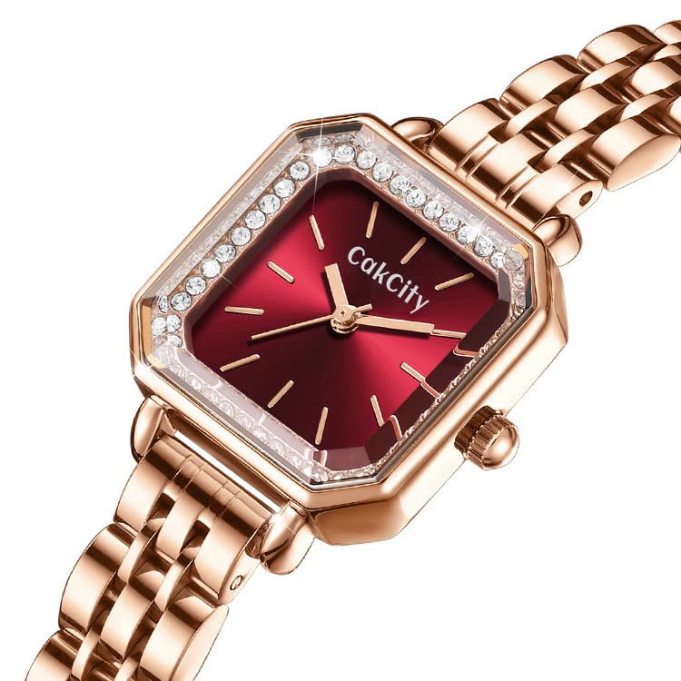 CakCity Women Ladies Analog Quartz Wrist Watch Sparkle Rose Gold 24mm Minimalist Dress Square Face Watches for Women - CakCity Watches