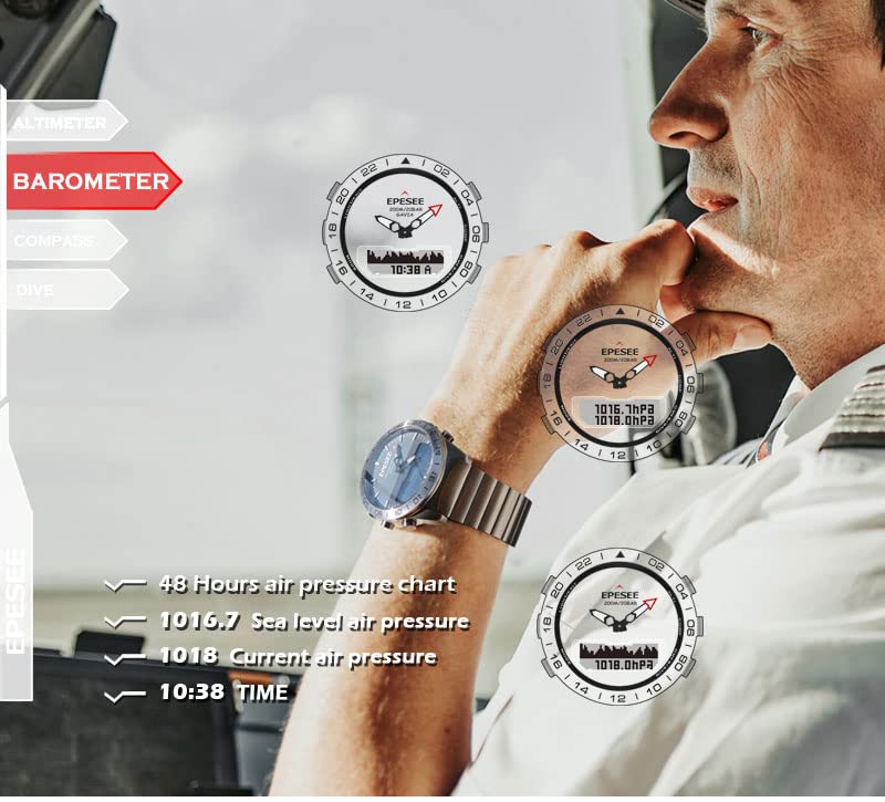 CakCity Reloj digital de bolsillo para hombre con cadena impermeable al  aire libre clip en relojes con altímetro meteorológico barómetro termómetro