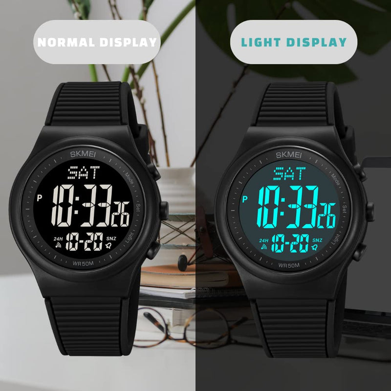 CakCity Digital Watch for Women Waterproof Stopwatch Sports Watches for Mens and Womens Unisex Outdoor Rubber Strap Multifunction Wristwatch with Luminous Display,Black/White - CakCity Watches