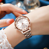 CakCity Stainless Steel Metal Wrist Watch for Women Two Tone Fashion Elegant Diamond Analog Quartz Watches Gift - CakCity Watches