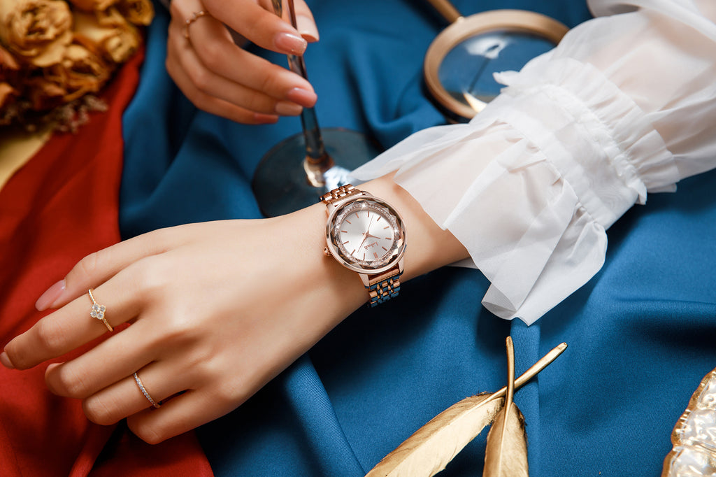 CakCity Stainless Steel Metal Wrist Watch for Women Two Tone Fashion Elegant Diamond Analog Quartz Watches Gift - CakCity Watches